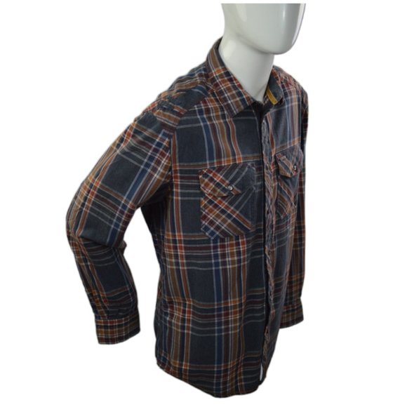 Point zero Men s M  Shirt Long sleeves check Military shoulder Elbow Patch - Picture 2 of 8